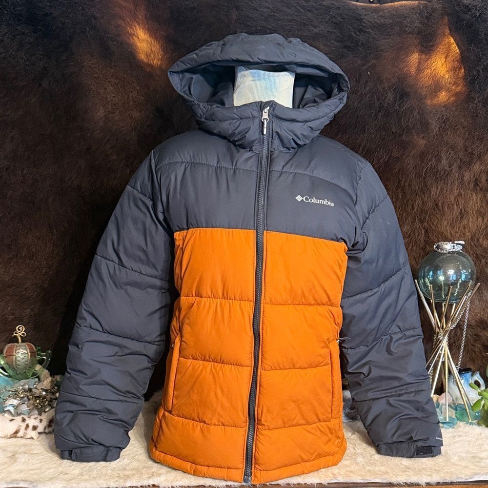 Columbia Hooded Colorblock Puffer Jacket - Navy & Orange L (BK6)